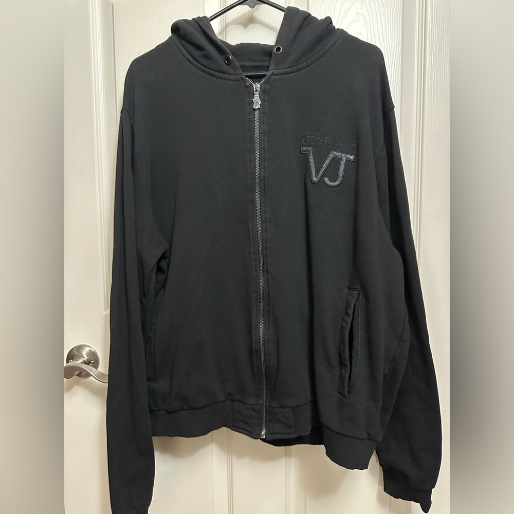 Vintage Versace Jeans Hoodie XXXL Black Zip Sweatshirt VJ Logo